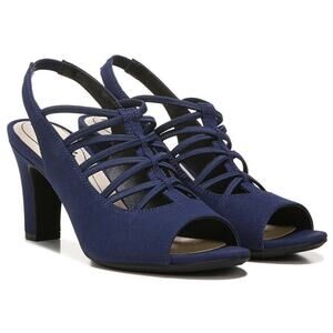 NEW Life Stride Women's Cabaret Dark Navy Open Toe Strappy Heels, Size 8.5